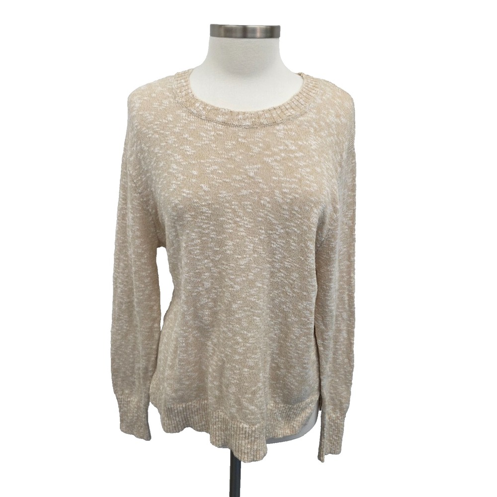 J.Crew Womens Marled Yarn Teddie Sweater Size M Tan White Neutral Preppy Capsule